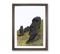 Easter Island Head Stones Modern Framed Print | A2 Walnut Framed Wall Art | Ready to Hang | Modern Holiday Picture | Living Room Bedroom Lounge Office