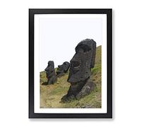 Easter Island Head Stones Modern Framed Print | A4 Black Framed Wall Art | Ready to Hang | Modern Holiday Picture | Living Room Bedroom Lounge Office