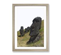 Easter Island Head Stones Modern Framed Wall Art Print, Ready to Hang Picture for Living Room Bedroom Home Office Décor, Oak A4 (34 x 25 cm)