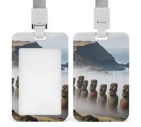 Easter Island Moai ID Badge Holder with Vertical Card Badge Holder Waterproof Plastic Card Sleeve Badges Protector Case Name Tag ID Card Holder for Office Doctor Nurse Teachers
