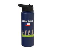 Easter Island Moai Statues Souvenir Chile Holiday Chile Flag Stainless Steel Insulated Water Bottle