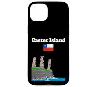 Easter Island souvenir sea cliff with moai statue Chile flag Case for iPhone 15 Plus