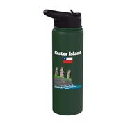 Easter Island Souvenir sea Cliff with Moai Statue Chile Flag Stainless Steel Insulated Water Bottle