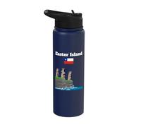 Easter Island Souvenir sea Cliff with Moai Statue Chile Flag Stainless Steel Insulated Water Bottle