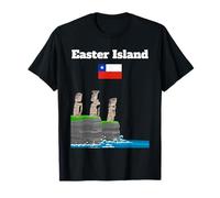 Easter Island Souvenir sea Cliff with Moai Statue Chile Flag T-Shirt