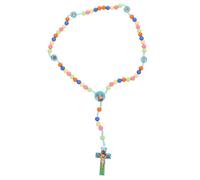 Easter Jesus 7 Colors Round Beaded Cross Necklace Catholicism Boys and Girls Jewelry Pendant Long Chain for Christmas