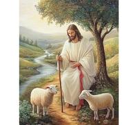 Easter Jesus The Shepherd 11CT Stamped Cross Stitch Kits for Adults - Needlepoint Kits for Beginners, Embroidery Ornament Kit for Home Decor & Gifts(40 * 50cm)