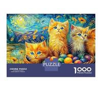 Easter Kittens 1000 Piece Jigsaw Puzzle Cats with Easter Eggs Decorative Paper Puzzle for Wall Art Display, Relaxing Focus Game for Adults 38x26cm/1000pcs