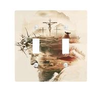 Easter Light Switch Cover Plate/Outlet Covers, Beige Jesus Crucifixion Lamb for Spiritual Wall Accents, Thermoplastic Wall Plates, Standard Size Double Toggle