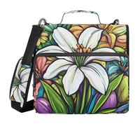 Easter Lily Happy Easter 3 Ringing 1.5 inch Zipper Binder Organizer with Handle and Removable Shoulder Strap Easy to Carry School Supplies Organizer for School
