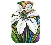 Easter Lily Happy Easter White Flowers hot Water Bottles with Soft Cover, 2L Warmer Bag for Neck Shoulder Warmer, Hot and Cold Therapies, Bolsa Caliente para Dolores Menstrual