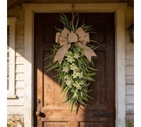 Easter Lily Wreath - 60 X 30 Cm Spring Floral Door Decor With Teardrop Pearls & Bow, Home Décor For Easter And Year-Round Use