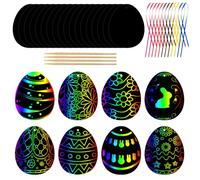 Easter Magic Scratch Paper Set, 12 Pack Rainbow Easter Eggs Drawing Arts and Crafts Kit for Kids Party Gifts & Egg Decorating (Style 2)