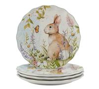 Easter Meadow 11-Inch Dinner Plates,Set of 4 - Whimsical Bunny & Floral Design, Spring Tablescape - Enjoy large portions. Microwave & Dishwasher Safe
