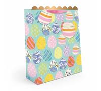 Easter Medium Gift Bag with Gift Tags | 26cm x 22cm x 10.3cm | Thick Luxury Paper Happy Easter Gift Bags with Fabric Ribbon Handles | Rabbit Egg Glitter Bunny Chick Design Gift Bags (Easter Eggs)