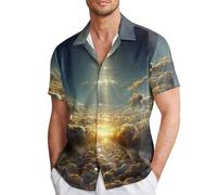 Easter Men's Christian Jesus Hawaiian Shirts - Our Savior Button Down Mens Hawaiian Shirts Short Sleeve T Shirts for Men UK Grey