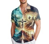 Easter Men's T-Shirts Christian Jesus Hawaiian Shirts - Our Savior Button Down Mens Hawaiian Shirts Short Sleeve Summer Casual Tops Mint Green