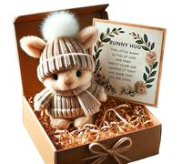 Easter Mini Bunny Hugs Gifts, Bunny Hug In A Box, Handmade Easters Pocket Hug Gift, Emotional Support Bunny Doll Gifts, Minis Rabbits In Box, for Kids Family, Friends, Ideal Easter Gift (khaki)
