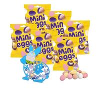 Easter Mini Eggs TOTAL 480g - Pack of 6 x 80g Colourful Crispy Mini Eggs Sharing Pouches with Topline Bunny Decoration. Great for Chocolate Hamper, Easter Gifts for Kids, Egg Hunt