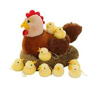 Easter Mommy Hen Plush Toy with 10 Baby Chicks and Nest Fun and Unique Stuffed Animal Surprise Set for Kids (Brown)