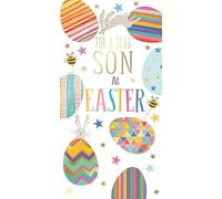 Easter Money Wallet Card for Son, Colourful Easter Eggs Design with Bunnies and Bees