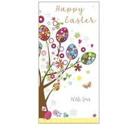 Easter Money Wallet Card with Love, 3 Fold Greeting Card, Floral Egg Design, 8 x 17 cm