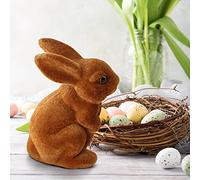Easter Moss Bunny Furry Flocked Rabbit Statue Funny Moss Rabbit Ornament Easter Décor Figurines Tabletop Bunny Miniature Ornament Spring Garden Yard Home Party Photo Props Decoration (7.5 in,Brown)