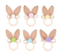 Easter Napkin Rings - 6 Pieces Easter Wooden Bunny Napkin Rings - Bunny Ears Serviette Buckles, Suitable for Spring Birthday, Wedding Party, and Banquet Table Decorations