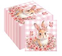 Easter Napkins,100Pcs Easter Bunny Paper Napkins, Pink Rabbit Cocktail Beverage Napkin Disposable Guest Towels for Home Dinner Wedding Bridal Baby Shower Birthday Spring Party Supplies Tableware Decor
