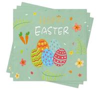 Easter Napkins Green, 40PCS Easter Serviettes Paper Napkin Multicolor Eggs Cute Rabbit Spring Flower Carrots Happy Easter Disposable Tissue Table Decor Easter Party Tableware Decoration