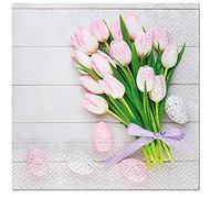 Easter Napkins Paper Soft Easter Tulips Quality Decorative Serviettes 3ply 33cm x 33cm (Pack of 20)