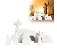 Easter Nativity Scene Jesus Figure Made of Solid Wood with Empty Grave - Christian Easter Decoration Handmade Wooden Sculpture for Easter, Christening, Communion - Table Decoration for Living Room