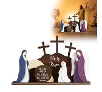 Easter Nativity Scene Jesus Figure Made of Solid Wood with Empty Grave - Christian Easter Decoration Handmade Wooden Sculpture for Easter, Christening, Communion - Table Decoration for Living Room