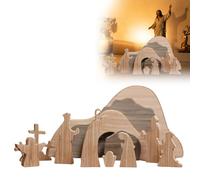 Easter Nativity Scene Jesus Figure Made of Solid Wood with Empty Grave - Christian Easter Decoration Handmade Wooden Sculpture for Easter, Christening, Communion - Table Decoration for Living Room