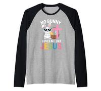 Easter No Bunny Loves Me Like Jesus Kids Women Christian Raglan Baseball Tee