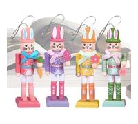 Easter Nutcracker Decorations - Rabbit Figurine Set, Wooden Holiday Statues | 4 Pieces Tabletop Mantel Fireplace Stair Porch Indoor Outdoor Spring Seasonal Home Decor Accent Display