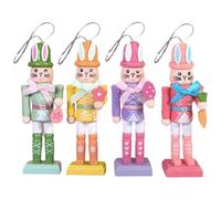 Easter Nutcracker - Wooden Bunny Figurine Ornament, Hand Painted Rabbit Design with Spring Pastel Finish, Decorative Holiday Mantel Accent, Ideal for Tabletop Fireplace Stair Porch