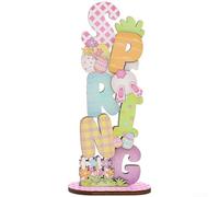 Easter Ornaments, 18x7.8cm Wooden Decorations, 3D Painted Eggs Bunny Letters, Handmade Korean Style Design, Home Party Festive Display(B)