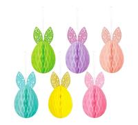 Easter Ornaments - 6 Pieces Bunny Egg Decorations for Christian Families | Festive Woodwork with Jute Hanging Loops & Painted Pastel Figures for Home, Church, Community and Celebration