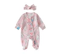 Easter Outfit Baby Newborn Grow Girls Onesie Long Sleeve Zip Up Romper Cow Chicken Rabbit Pattern Print Outfits Spring Autumn Winter Clothes Gifts 0-3 Months