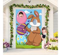Easter Party Decorations Easter Bunny Photo Door Banner Large Fabric Happy Easter Photo Props Egg Bunny Face Backdrop in Hole Banner Easter Party Favor, Funny Easter Game Supplies for Kids Adults