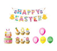Easter Party Kit - Bunny Egg Decorations Set for Children Complete | Happy Easter Banner, Background, Hanging Cake Decorations | for Children's Parties, Outdoor Indoor Spring Celebrations