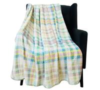 Easter Pastel Plaid Spring Fleece Throw Blanket: Soft Cozy Velvet Colors of Pink Blue Yellow White, Oversized 50" x 70" Inch