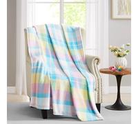 Easter Pastel Plaid Spring Fleece Throw Blanket: Soft Cozy Velvet Colors of Pink Blue Yellow White, Oversized 50" x 70" Inch