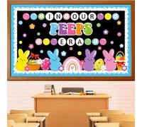 Easter Peeps Bulletin Board Decoration Set, Christian Religious Classroom Decorations Spring Bunny Eggs Rainbow Cutouts April Library Church School Home Nursery Wall Window Door Decor for Teacher