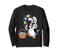 Easter Penguin Bunny Ears Eggs Basket Cute Men Women Kids Long Sleeve T-Shirt