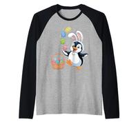 Easter Penguin Bunny Ears Eggs Basket Cute Men Women Kids Raglan Baseball Tee