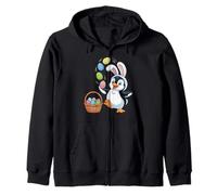 Easter Penguin Bunny Ears Eggs Basket Cute Men Women Kids Zip Hoodie