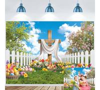 Easter Photography Backdrop He is Risen Resurrection Backdrop Religious Jesus Cross Photography Background for Christian Spring Easter Party Decorations (7x5FT（210x150cm）)