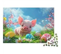 Easter Piglet 1000-Piece Puzzle for Adults, 52x38cm/1000pcs, White Pieces for Organised Sorting; Easy to Revisit Throughout The Week